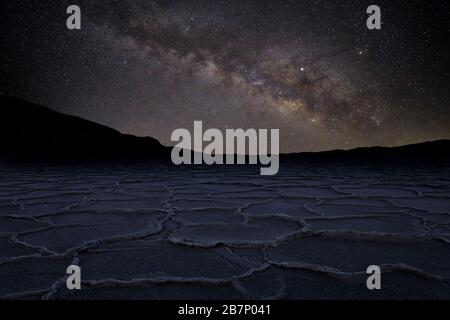 Camping at Night Under the Stars and Milky Way in Death Valley Stock Photo