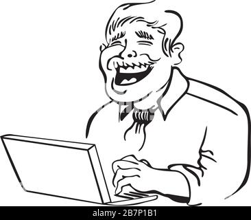 man sitting at a laptop Stock Vector