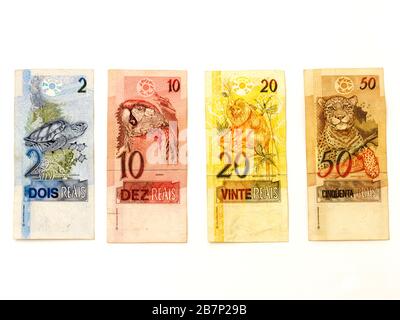Brazilian Reias First Series (1994 - 2010) Banknotes Depicting Wildlife Stock Photo