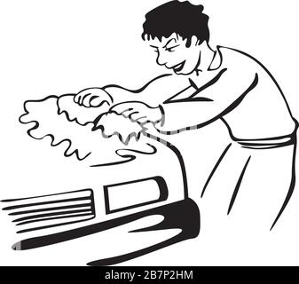 the man washes the car Stock Vector