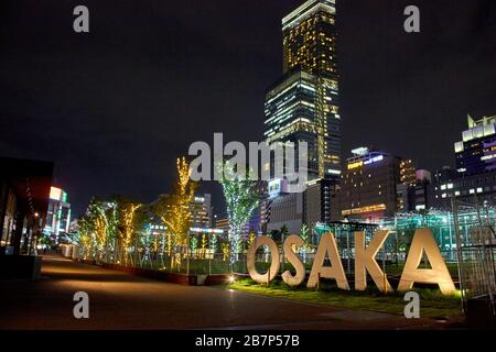 Osaka city sign in the park at night Stock Photo