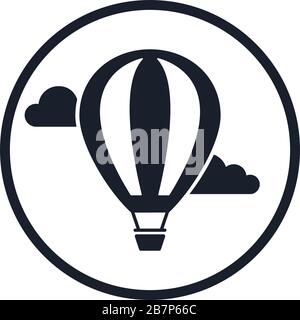 Hot air balloon with bunting flags and clouds. Vector illustration Stock Vector