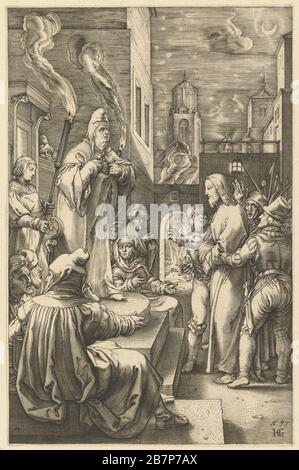 Christ Before Caiaphas, from The Passion of Christ, ca. 1598-1617.  After Hendrick Goltzius Stock Photo