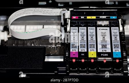 Inkjet cartridges inside printer Stock Photo