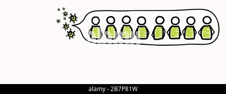 Support each other corona virus covid 19 stickman infographic. Considerate community help graphic clip art.Worl wide viral pandemic affects everyone Stock Vector
