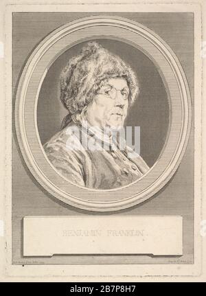 Portrait of Benjamin Franklin, 1777.  After Charles Nicolas Cochin II Stock Photo