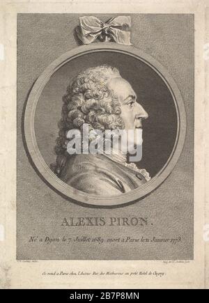 Portrait of Alexis Piron, 1776. After Charles Nicolas Cochin II Stock Photo