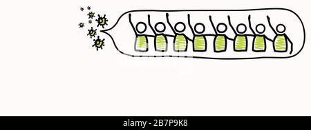 Support each other corona virus covid 19 stickman infographic. Considerate community help graphic clip art.Worl wide viral pandemic affects everyone Stock Vector