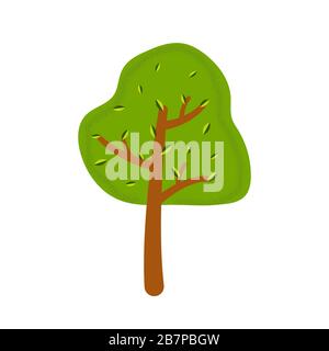 Beautiful green tree with leaves on a white background. National Forest Day. The concept of conservation of nature. Spring or summer cartoon style ill Stock Vector
