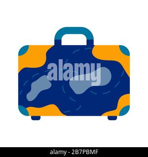 Blue travel suitcase, bag, case colorful illustration cartoon. Baggage for to pack things on a trip Stock Vector