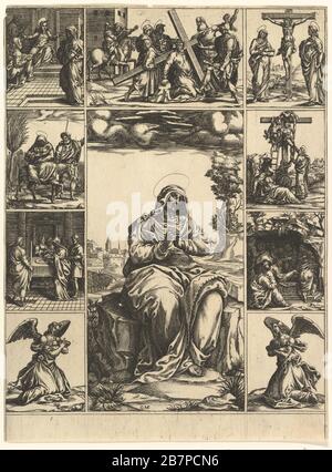 The Virgin of Sorrows; an image of the Virgin Mary surrounded by nine vignettes depicting scenes of her life, ca. 1575.