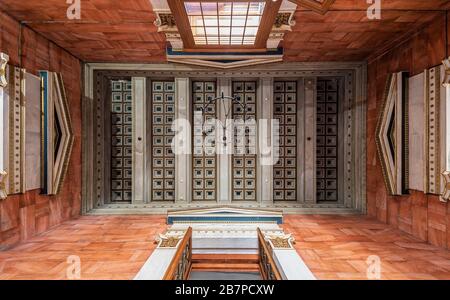 Athens Old Town, Attica/ Greece - 12 28 2019: Interior of the Greek National Academy in neo classical style with ornaments Stock Photo