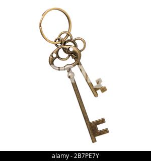 Two vintage keys isolated on white background Stock Photo