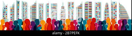 Diversity people. Population. Different multiethnic people of different ages. Groups of families. Crowd. Communication. Dialogue. Sharing. Many. Talk Stock Vector