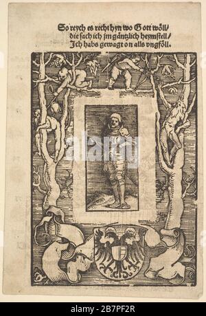 Title Border with Man in Armor in Center, 1513. Stock Photo