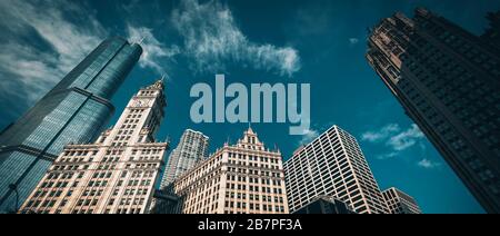 View of buildings in Chicago, USA, special photographic processing. Stock Photo