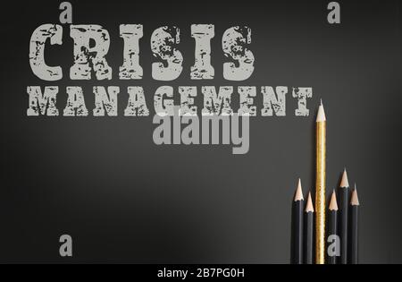 Crisis management, words message on black background. Risk management business concept