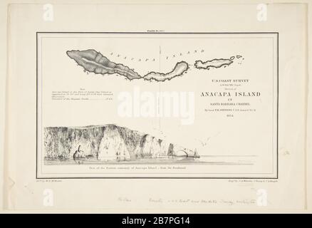 U.S. Coast Survey...Sketch of Anapaca Island in Santa Barbara Channel, 1854-57. After William Birch McMurtrie Stock Photo