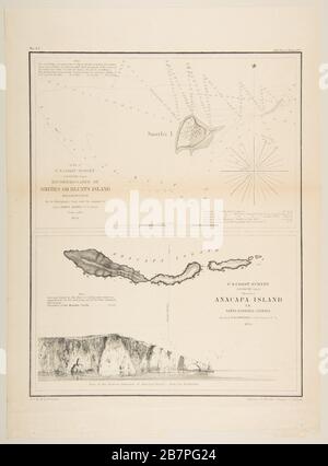 U.S. Coast Survey...Reconnaissance of Smith's or Blunt's Island, Washington / U.S. Coast Survey...Sketch of Anacapa Island in Santa Barbara Channel, 1854-57. Stock Photo