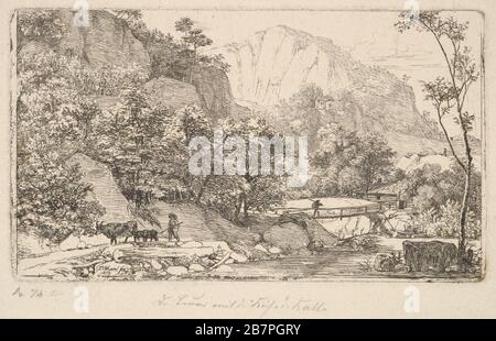 Peasant with Cow and Calf, in the Unterberg near the Berchtesgaden, 1818. Stock Photo