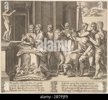 Plate 4: Psyche's father consulting the oracle, from 'The Fable of Psyche', 1530-60. Stock Photo