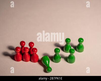 Social distancing concept showing how it can stop spreading of corona virus pandemic. Game stone concept illustrating epidemic safety. Keep the Stock Photo