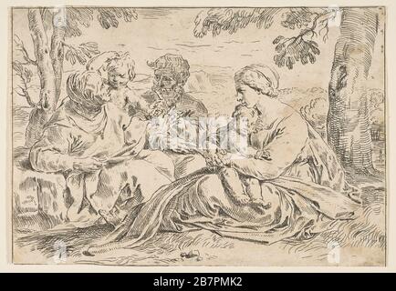 Holy Family with Saint Elizabeth and Saint John the Baptist, copy in reverse after Cantarini, ca.1639 or after. Stock Photo