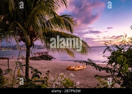 Saint Lucia Caribbean Island, huge Piton mountains at the beach of tropical Island of Saint Lucia Stock Photo