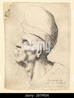 Bust of a deformed man wearing a bulbous hat in profile to the left, 1625-77. Stock Photo