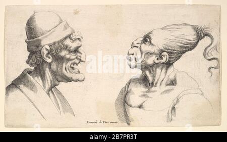 Two deformed heads, 1625-77. Stock Photo
