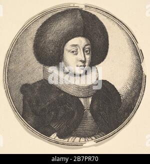 Woman with large circular fur hat and lace ruff, 1645. Stock Photo