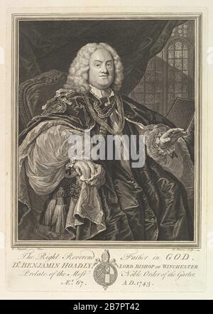 The Right Reverend Father in God, Dr. Benjamin Hoadly, Lord Bishop of Winchester, Prelate of the Most Noble Order of the Garter, Aet. 67. A.D. 1743, 1743. Stock Photo