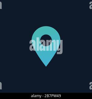 Black Round Geo Location Pin vector icon. Stock Vector illustration isolated on blue background. Stock Vector