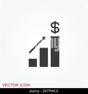 Investments icon. Graph growth graphics vector icon isolated on background Stock Vector