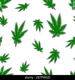 Vector illustration of leaves of marijuana cannabis hemp seamless texture Stock Vector