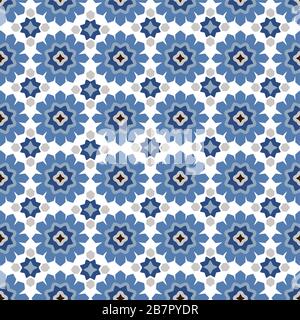Hand drawn stars shaped Moroccan seamless pattern for Ramadan Kareem greeting cards, islamic backgrounds, fabric, web banners. Portuguese azulejos Stock Vector