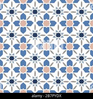 Hand drawn stars shaped Moroccan seamless pattern for Ramadan Kareem greeting cards, islamic backgrounds, fabric, web banners. Portuguese azulejos Stock Vector
