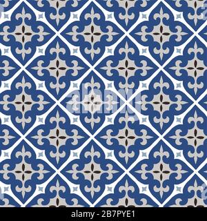 Hand drawn stars shaped Moroccan seamless pattern for Ramadan Kareem greeting cards, islamic backgrounds, fabric, web banners. Portuguese azulejos Stock Vector