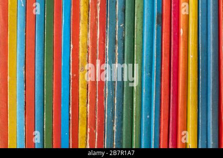 Abstract Background Of Colourful Old Vintage Children's Books On A Shelf Stock Photo