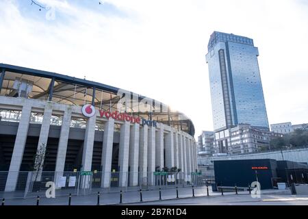 BJK Vodafone Park Arena is home ground of Beşiktaş JK Football Club. Suzer Plaza, The Ritz Carlton Hotel building is in the background. Stock Photo