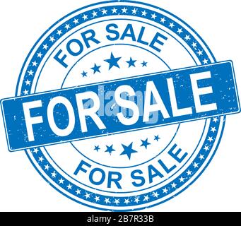 For Sale blue grungy rubber stamp sign icon. Stock Vector