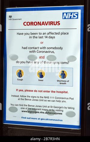 London, UK, 17 March 2020 St George's Hospital Tooting which lost a patient to Corona virus. Stock Photo