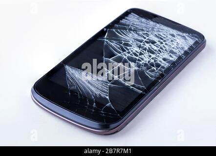 Smart phone with broken screen Stock Photo