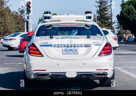March 4, 2020 Santa Clara / CA / USA - Mercedes Benz self driving vehicle  performing tests on the streets of Silicon Valley; Daimler and Bosch partne Stock Photo