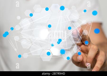 Closeup shot of a businessman presenting the virtual projection of modern data Stock Photo