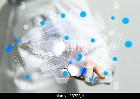 Closeup shot of a businessman presenting the virtual projection of modern data Stock Photo