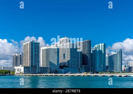 High rise in Miami with Venetian causeway bridge Stock Photo