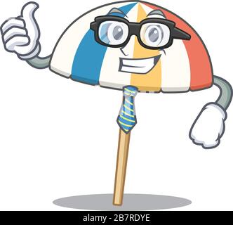 Beach umbrella Businessman cartoon character with glasses and tie Stock Vector