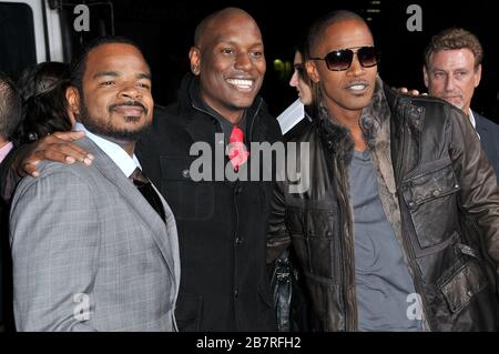 F. Gary Gray, Tyrese Gibson and Jamie Foxx at the premiere of Law