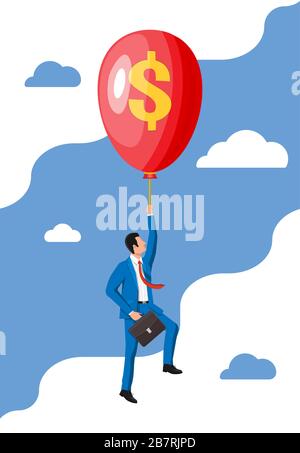 Businessman in suit flying a balloon Stock Vector